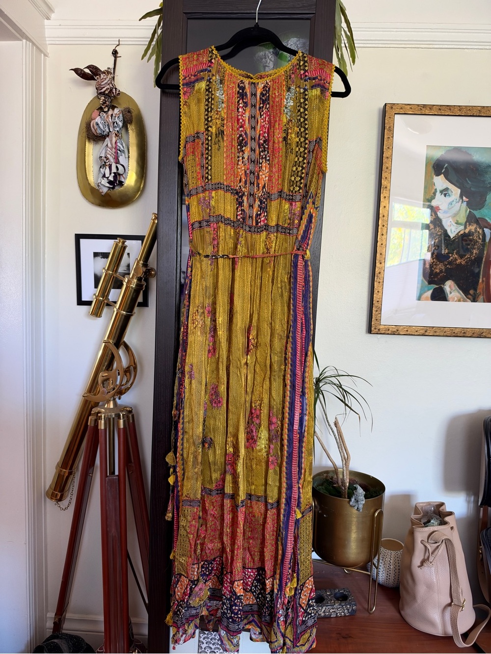 Boho Floral Mustard Yellow Maxi Dress - Anthropologie